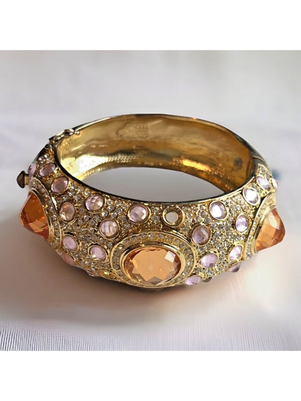 Vintage Noir  Women's Rhinestone Goldtone Cuff Bracelet Statement Unique Glam